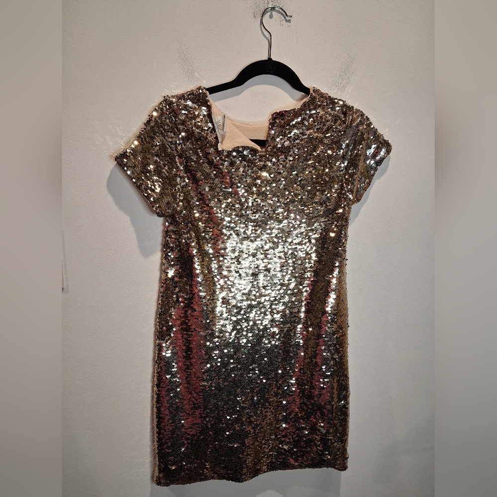 Zara Kids Size 13/14 Yr Gold Sequins Holiday Dress - Picture 2 of 7